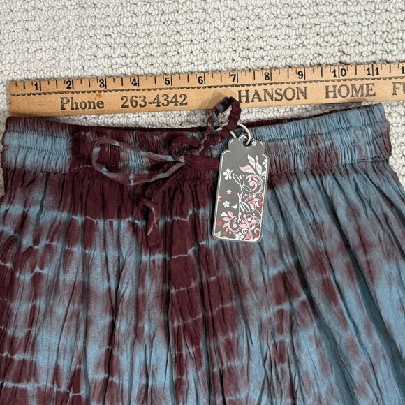 J Gee Bohemian Tie-Dye Crinkled Midi Skirt M Hippie Gypsy Airy Flowy Elastic - Picture 9 of 12